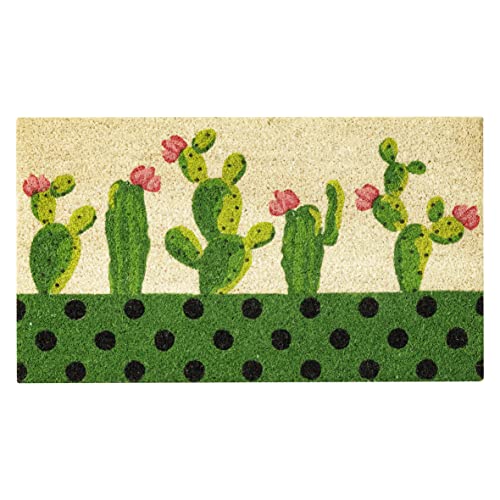 Baroni Home Felpudo para entrada de casa de coco pintado a mano, 70 x 40 cm, fácil de limpiar y súper resistente (Cactus Base Verde Lunares)