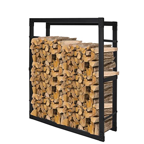 Ikodm Estantería para leña para interior y exterior, de metal, 80 x 25 x 100 cm, para chimenea y horno, soporte de madera para leña exterior, color negro